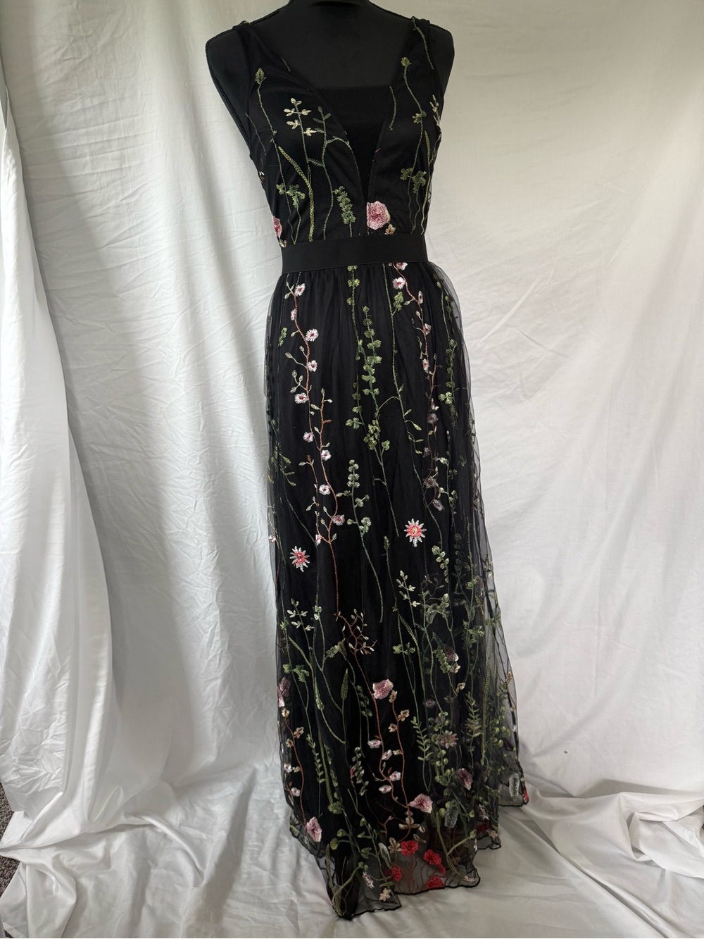 Luxedo Black Floral Mesh Gown